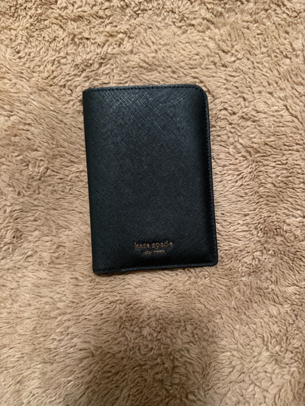 kate spade Black Saffiano Leather Travel Wallet/passport holder with Gold Logo